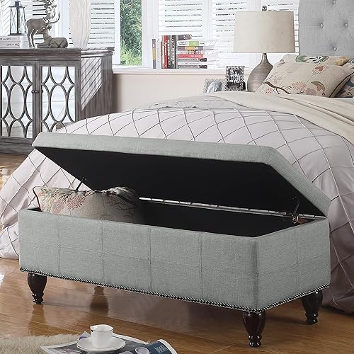 Miniatura 3 de Rosevera Berta - Parte superior tapizada de poliéster con cabeza de clavo rectangular para sala de estar, reposapiés, dormitorio, entrada, banco de