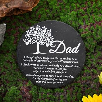 Landical Memorial Stones for Loved Ones Outside Memorial Garden Plaque with Bracket Garden Slate Stone Sympathy Gifts for Loss of Loved OneDad, Tree