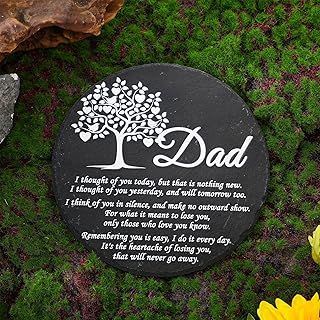 Landical Memorial Stones for Loved Ones Outside Memorial Garden Plaque with Bracket Garden Slate Stone Sympathy Gifts for Loss of Loved One(Dad, Tree)