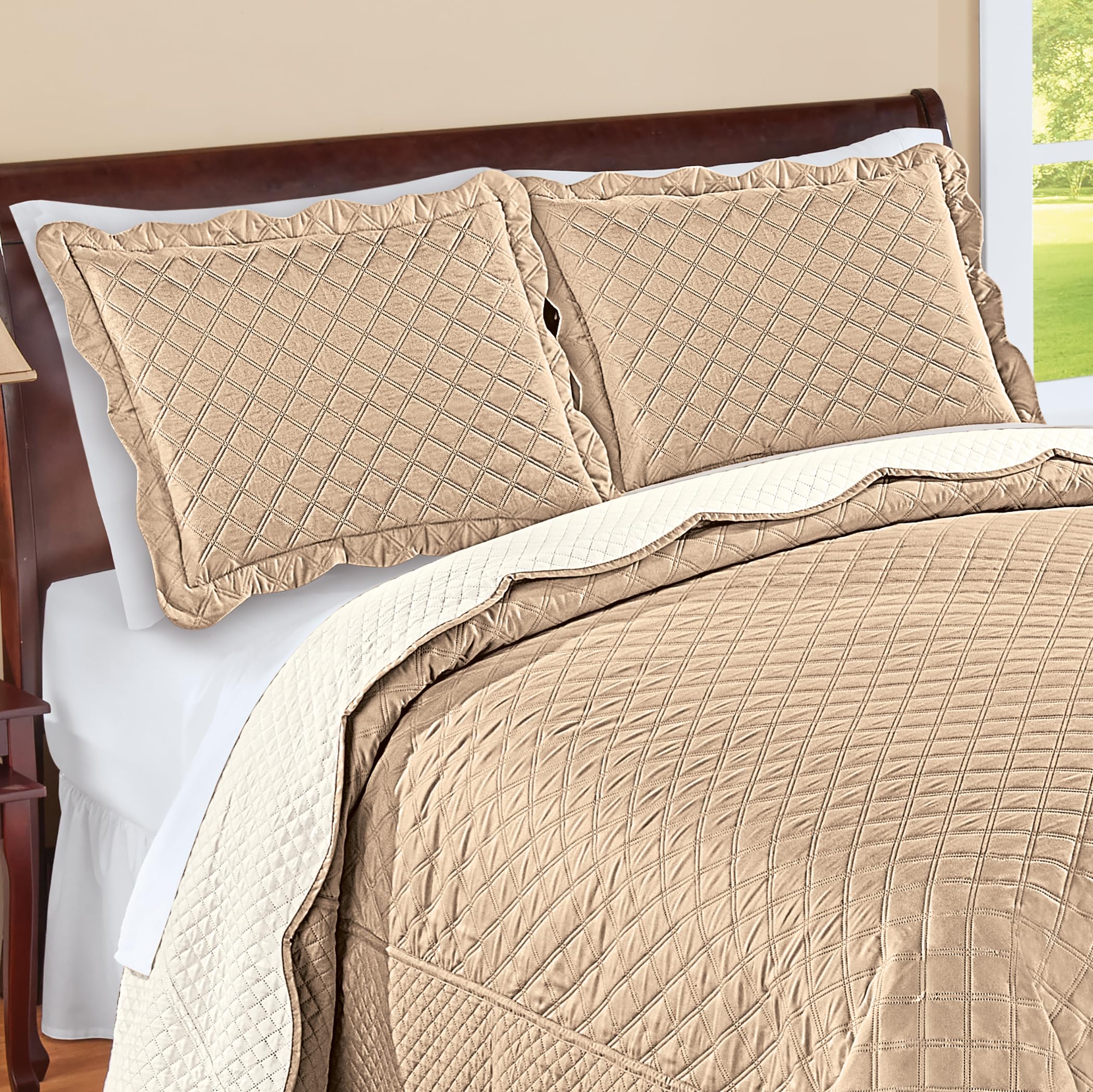 Collections Etc Camille Reversible Diamond Textured Pillow Sham Taupe/Beige Sham