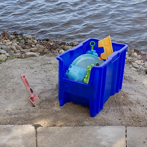 Vista 12 de Akro-Mils 13014 Stak-N-Store Heavy Duty Stackable Open Front Plastic Storage Container Bin, (17-1/2-Inch x 11-Inch x 12-1/2-Inch), Blue, (4-Pack)