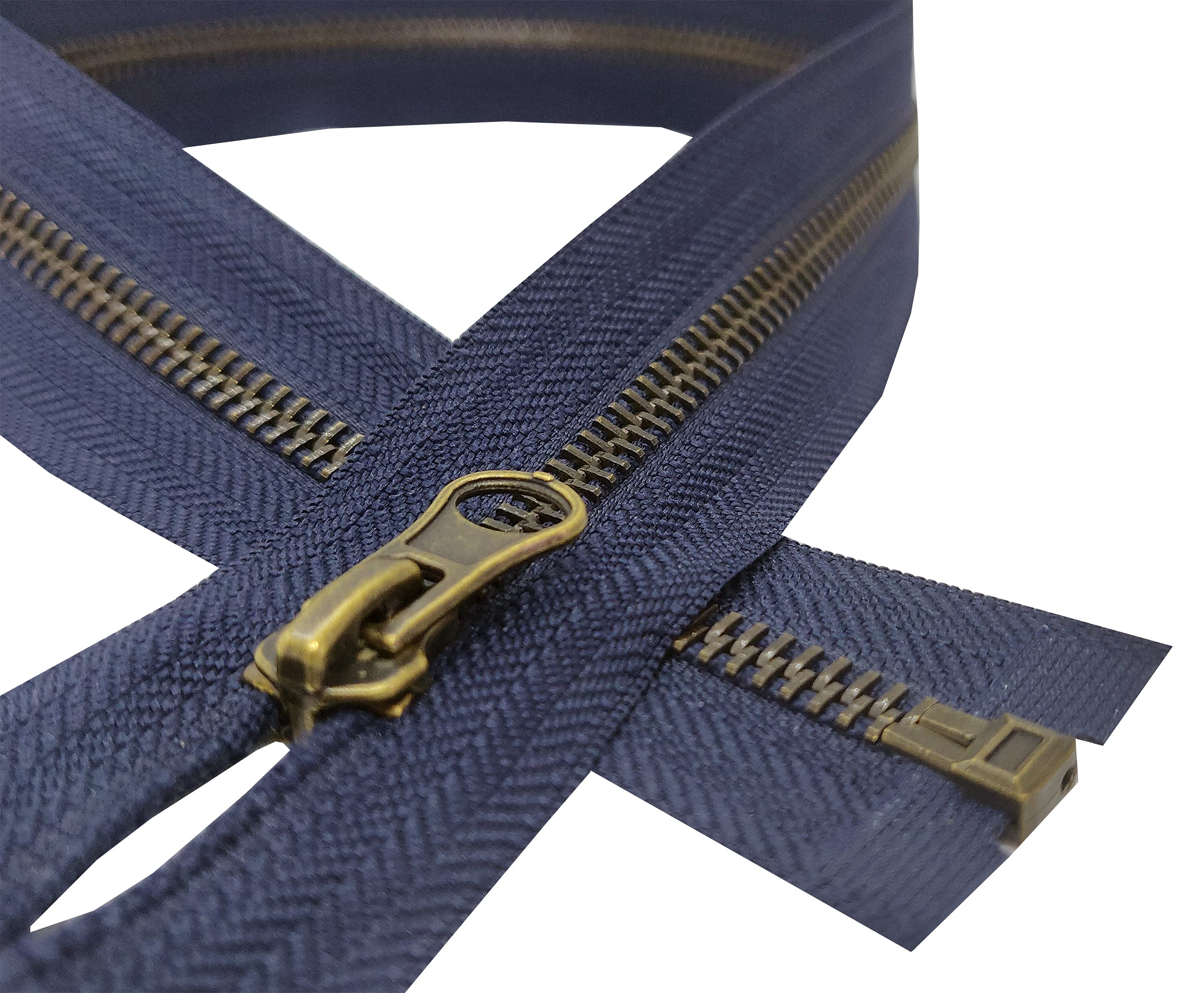 Metal Zipper Fastener Size #5 Open End Antique Brass Heavy Duty Single Slider Zip Sewing Accessory (NAVY BLUE, 85cm (33.5"))