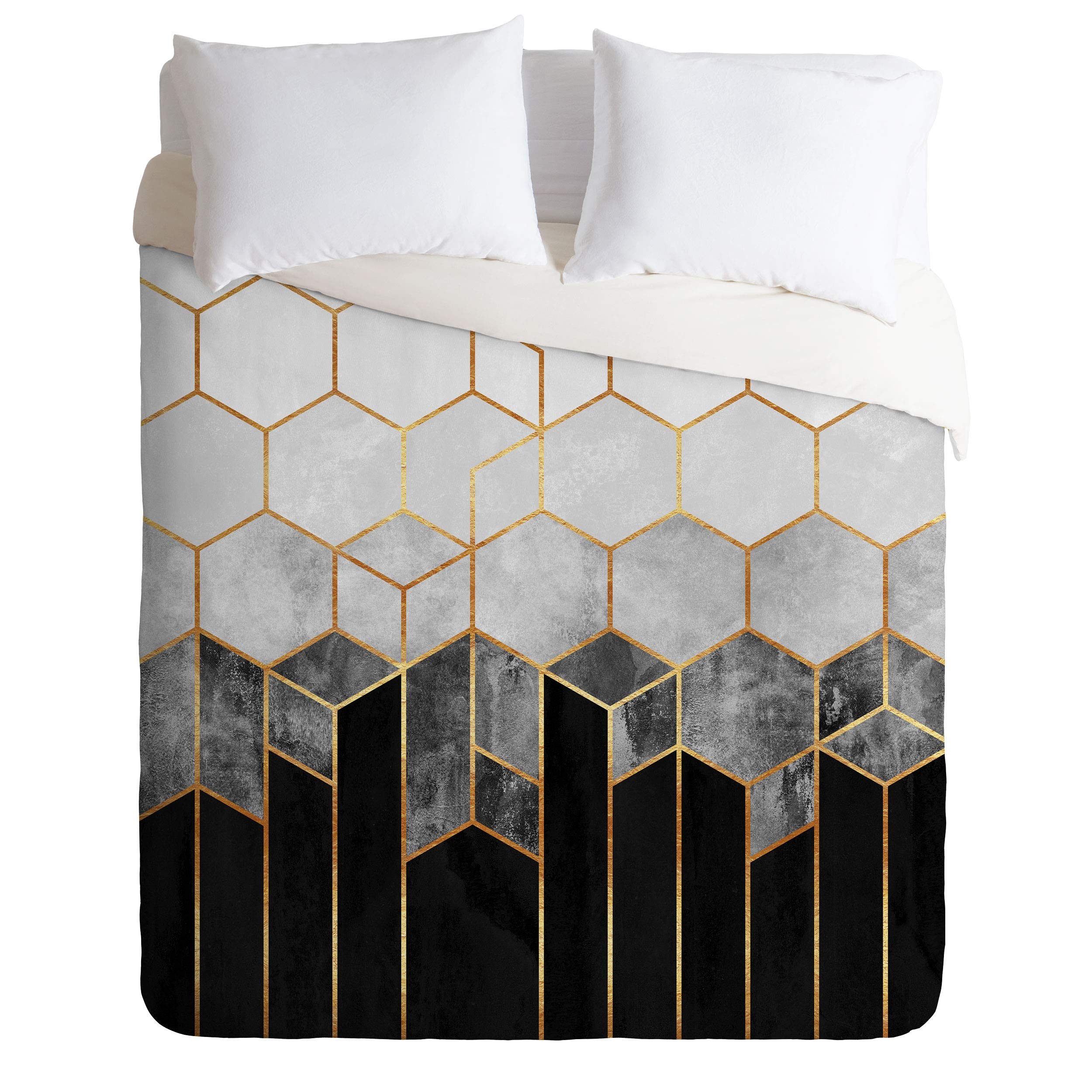 Society6 Elisabeth Fredriksson Comforter Set with Pillowcase(s), Twin/XL, Charcoal Hexagons and White