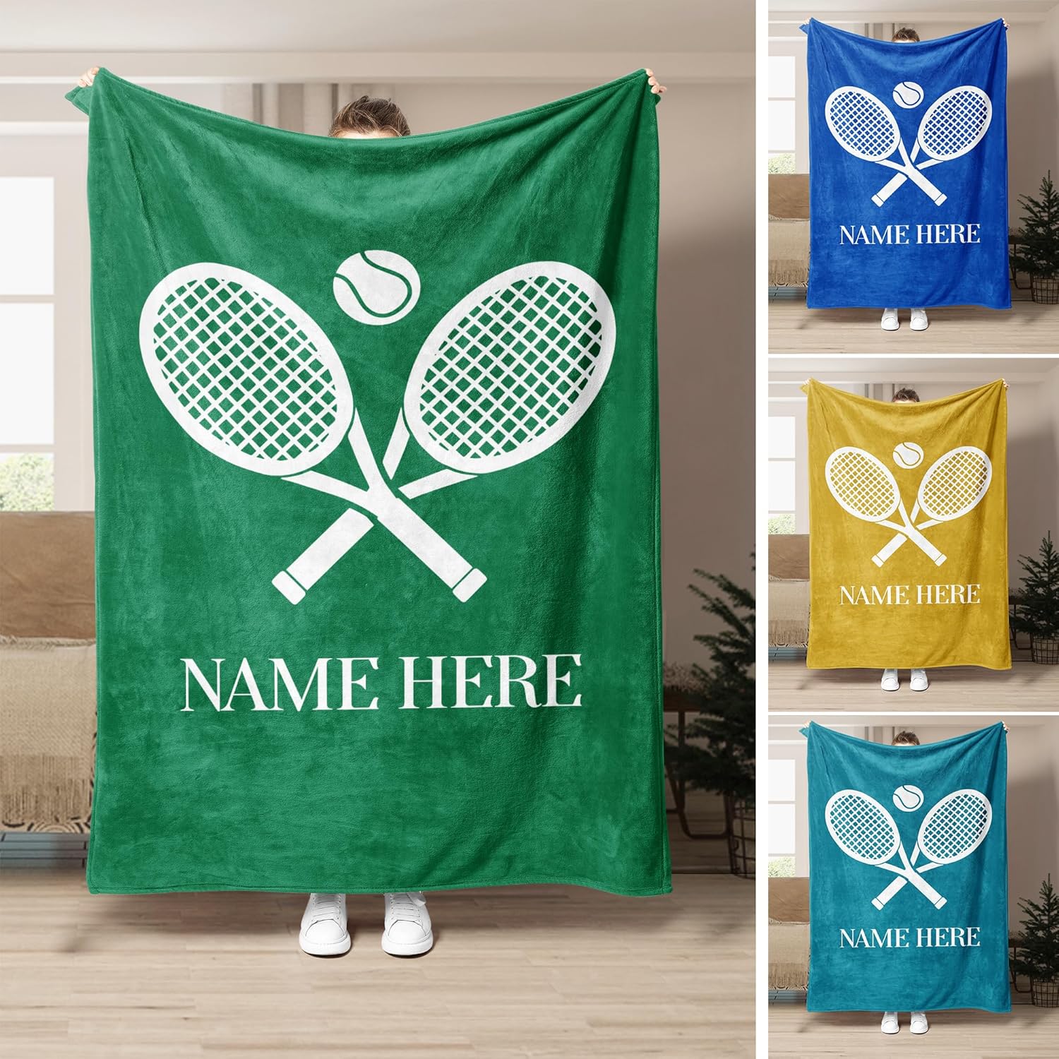 OhaPrints Personalized Tennis Fleece & Sherpa Blanket