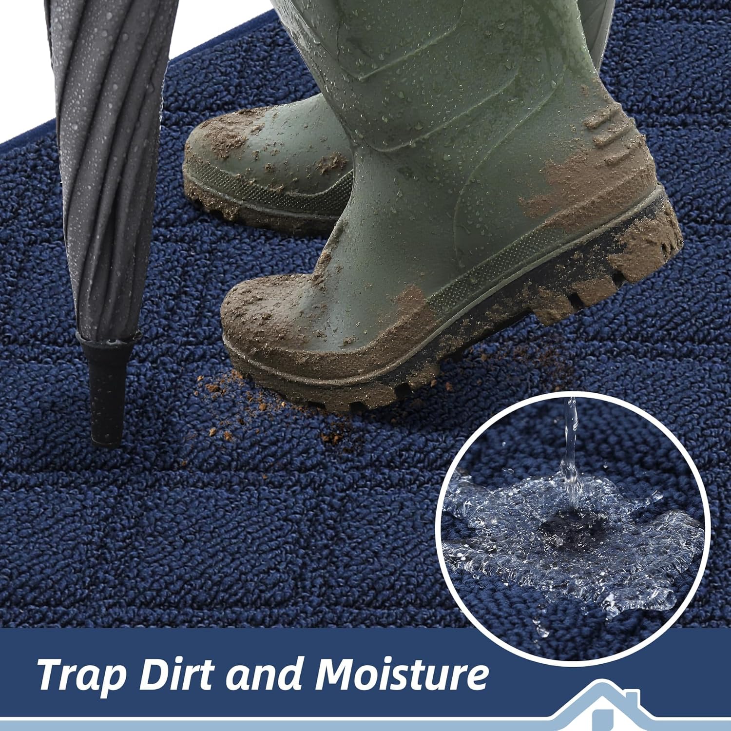 BEQHAUSE Dirt Trapper Door Mat 32" x 48", Non-Slip Washable Doormats Welcome Mat, Dirt Resistant and Absorbent Entrance Mat, Low Profile Floor Mats for Front Back Door, Entryway, Blue