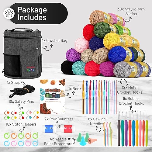 Miniatura 4 de MOMOTOYS Kit de ganchillo para principiantes con libro de 130 páginas, juego de hilo de ganchillo, kit de gancho de ganchillo y kit de agujas de