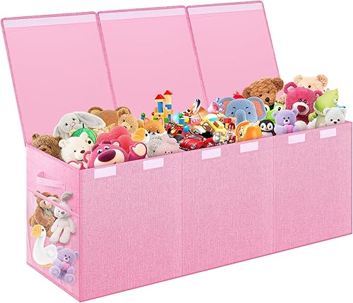 Caja de juguetes extragrande, caja de juguetes para niños y niñas, organizador plegable y resistente de almacenamiento de juguetes con bolsillos de