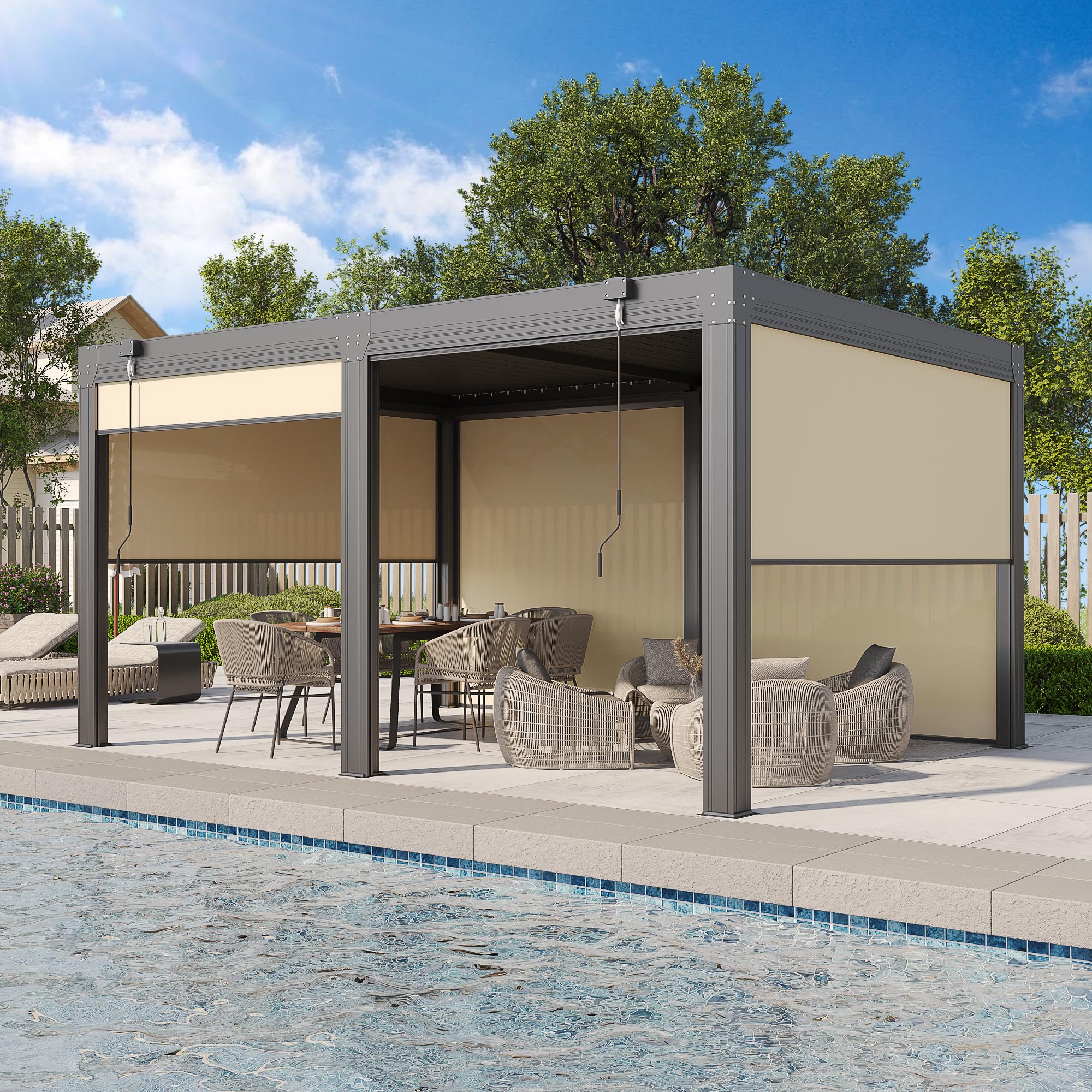 EROMMY 11.7x15.6 ft Louvered Pergola with Side Screens