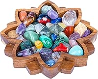 Vista 1 de Curawood Bandeja de exhibición de cristal Lotus – Muestra tus gemas, piedras curativas y tesoros – Cuenco de madera para rocas de 8 x 8 pulgadas