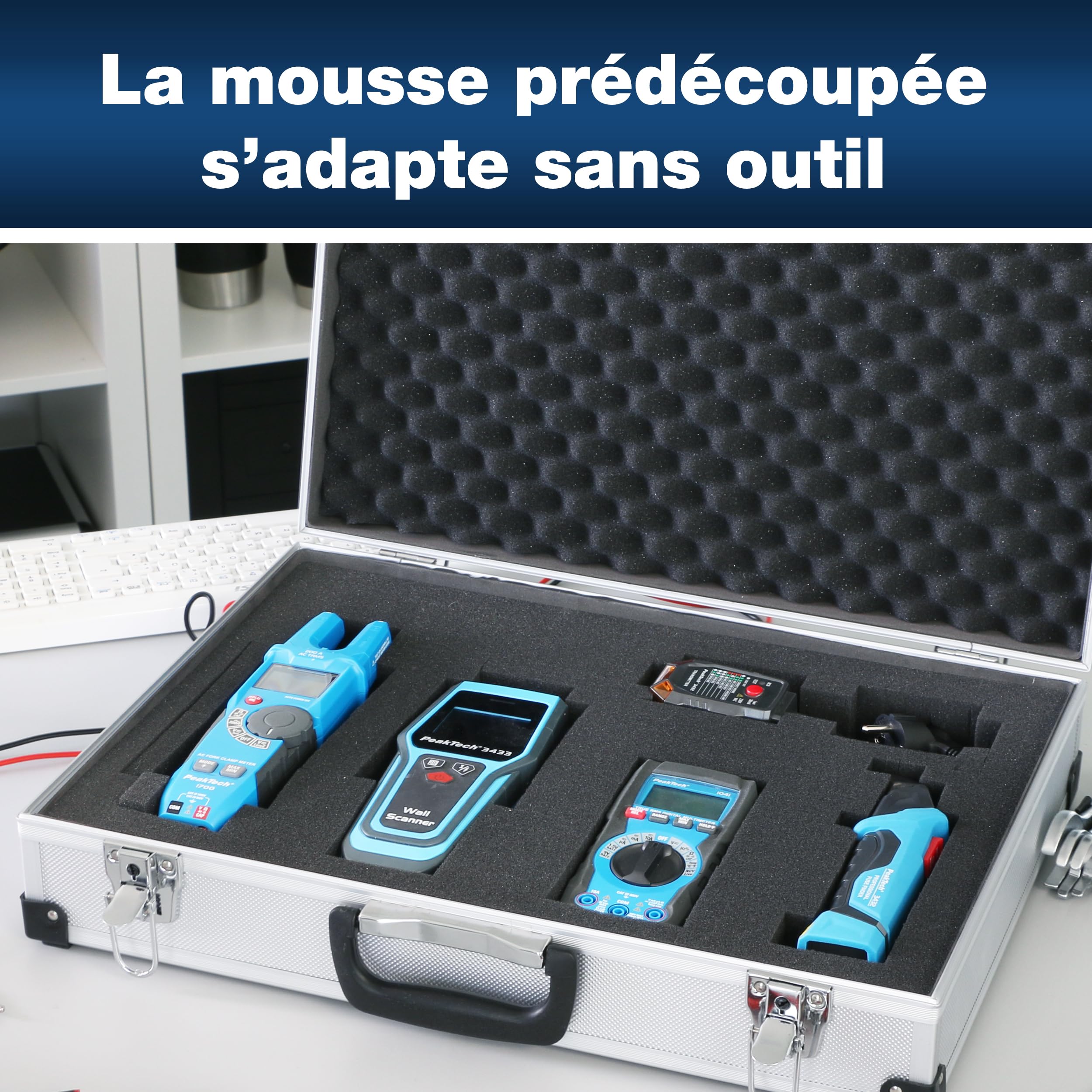 Peak Tech P 7270 - Mallette Universelle pour Instruments de Mesure, Robuste en Aluminium, Compartiment à Outils, Rembourrage en Mousse, Verrouillable, Anti-Poussière, XXL - 500 x 350 x 120 mm