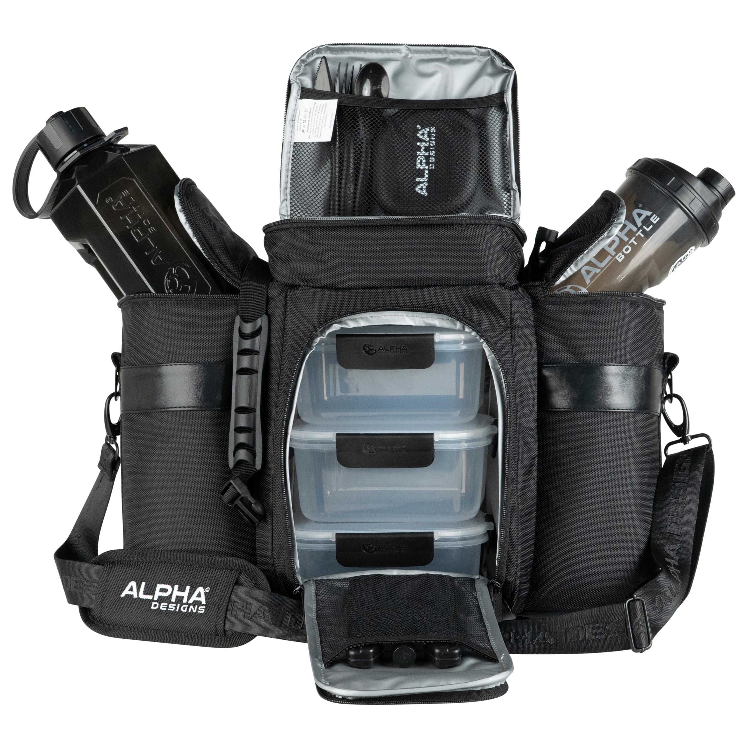 Alpha Designs Meal Prep Bag Gym Cool Bag with Accessories - Black/Smoke