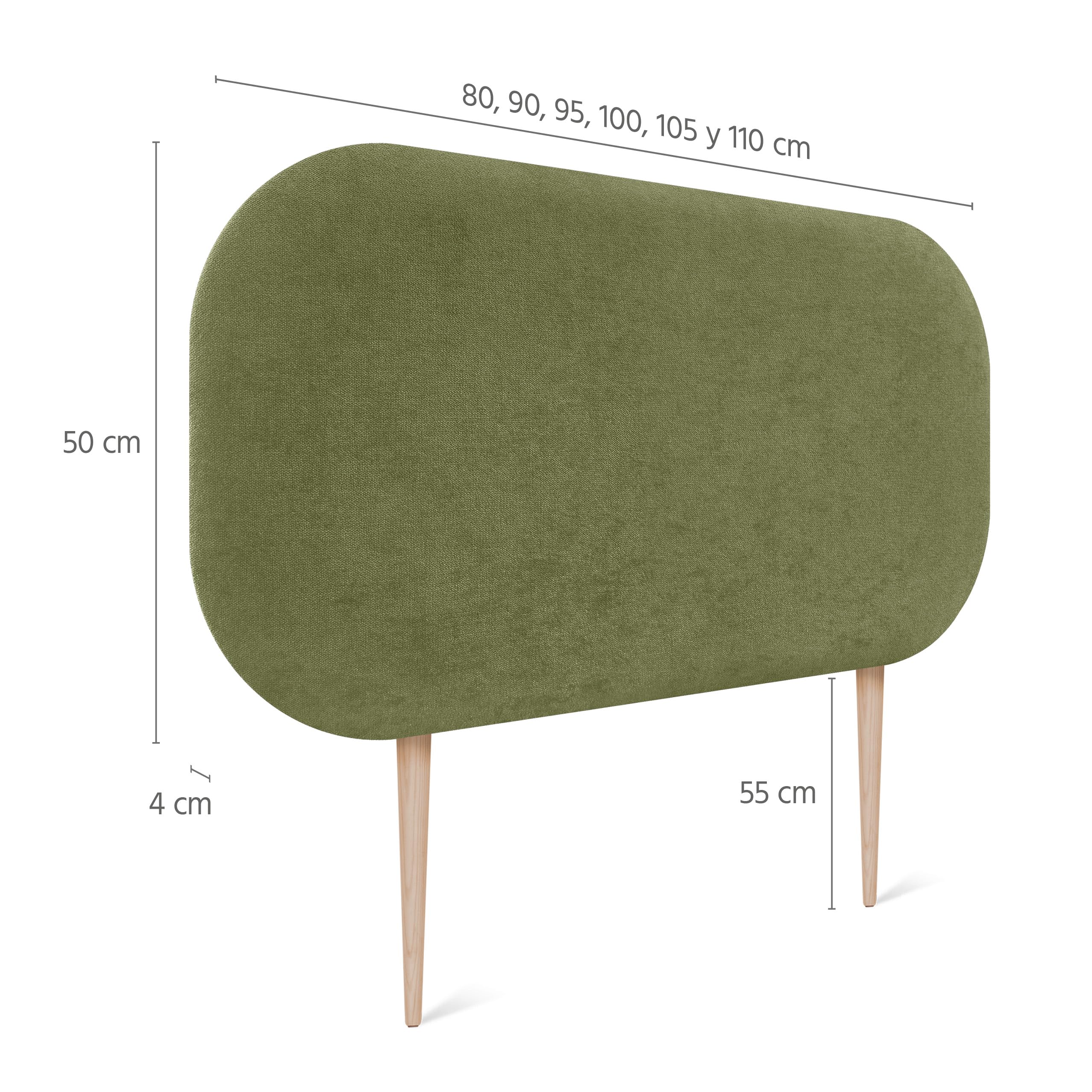 DHOME Cabecero Tapizado Curvo Liso Tela Aqualine 50cm Altura con Patas para Pared Acústicos Cabeceros Absorbentes Cabezal Cama Dormitorio (Verde, 80cm)