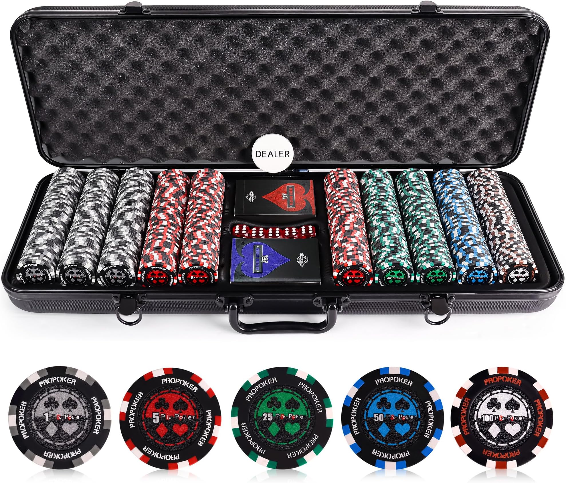 Versa Games Pro Poker Chips - Poker Set 13.5g 500 Piece Casino Clay Poker Chips with Denomination Numbers for Texas Holdem - New Upgraded Poker Chip Case