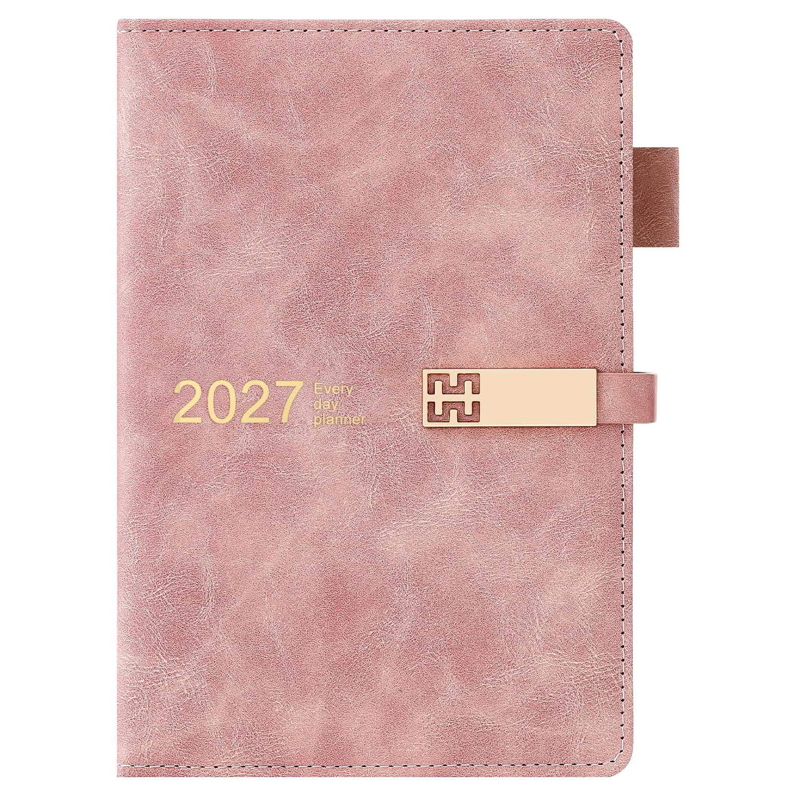 2027 Diary A5 Page a Day,Diary 2027 Day Per Page,12 Months Daily & Monthly Planner with Colorful Monthly Tab,Hardcover Organizer with Bookmarks,Inner Pocket (Pink)