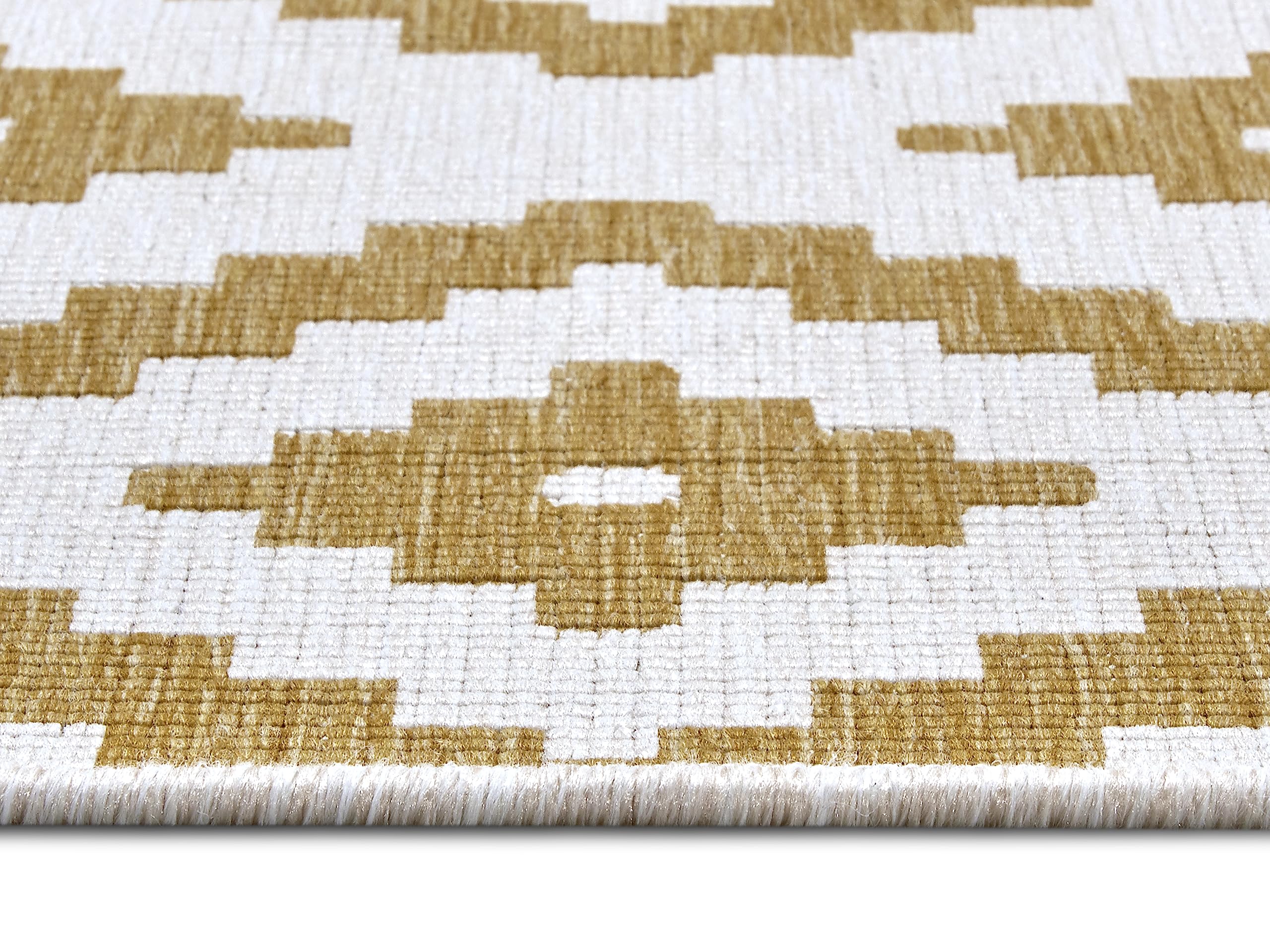 NORTHRUGS Malta - Tappeto reversibile per interni ed esterni, tessuto piatto, design geometrico, certificato Öko-Tex, resistente alle intemperie e ai raggi UV, per balcone, terrazza, giardino, ocra,