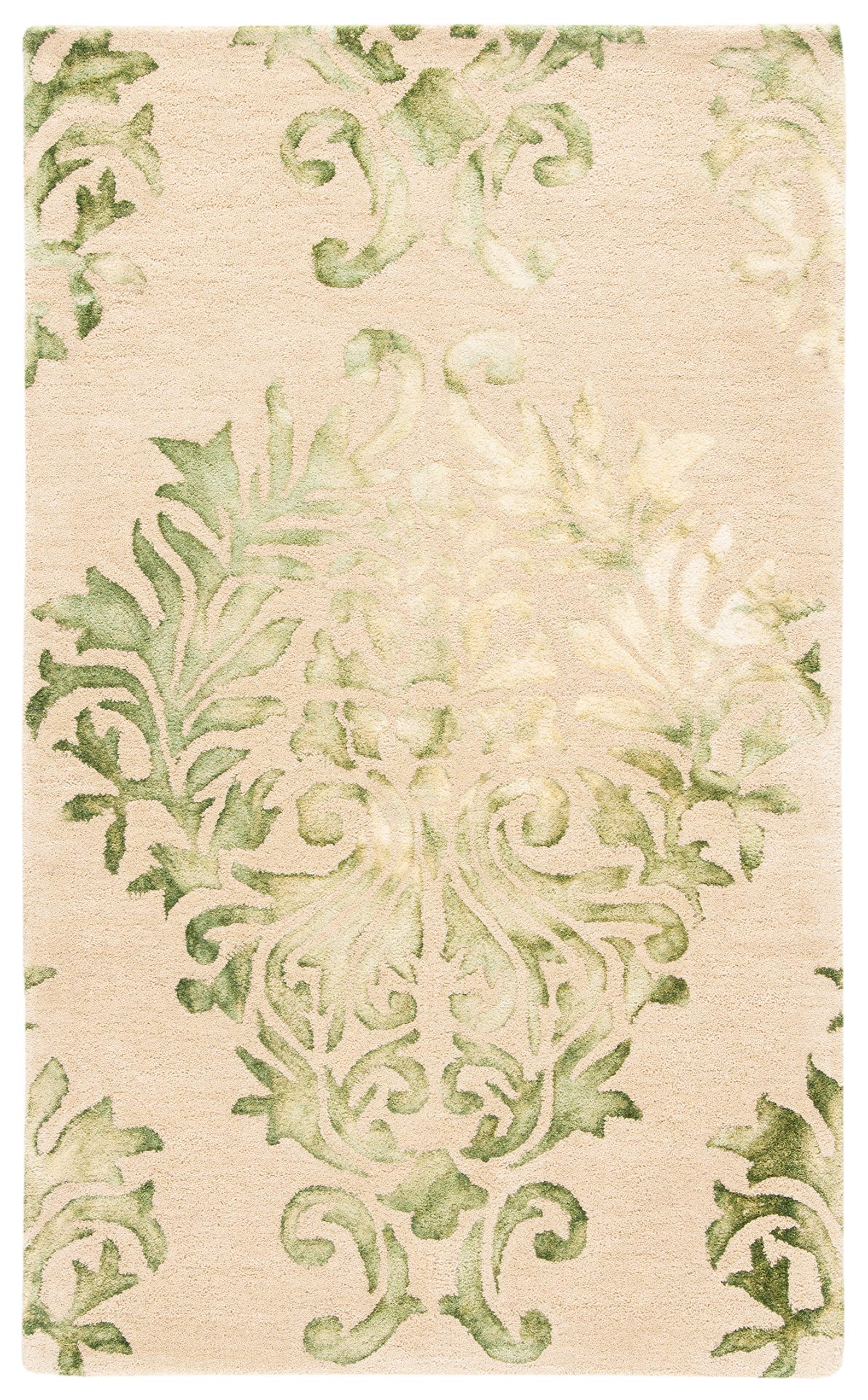 SAFAVIEH Dip Dye Collection 3' x 5' Beige / Green DDY516B Handmade Damask Premium Wool Area Rug