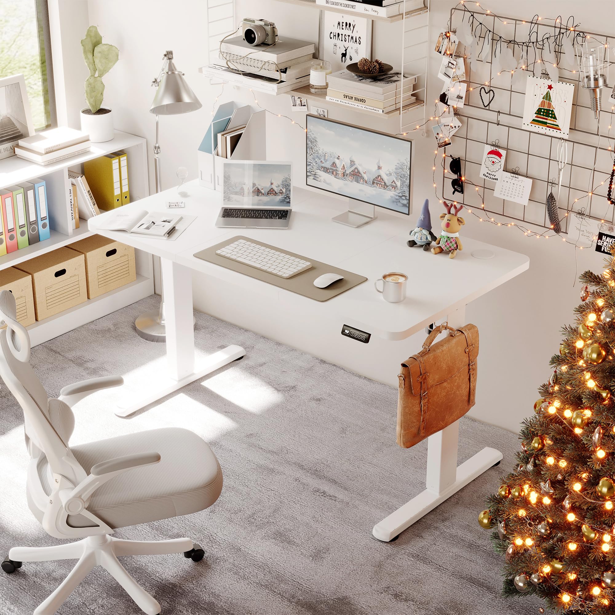 Höhenverstellbarer Schreibtisch 120 x 60 cm, Weiß | Elektrisch höhenverstellbarer Schreibtisch mit Memory Funktion, Gaming Tisch, Computertisch für Büro, Standing Desk