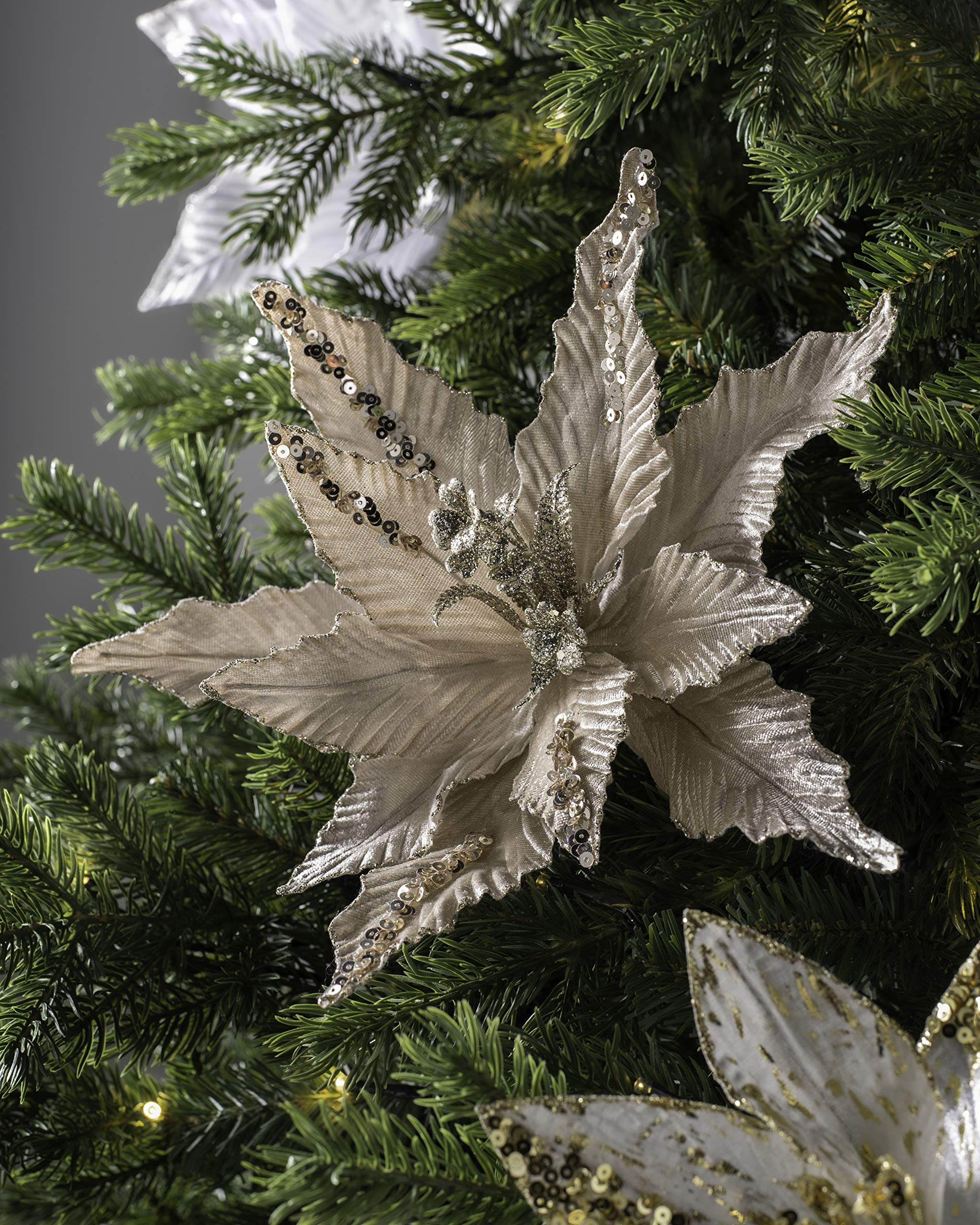 WeRChristmas Artificial Poinsettia Christmas Tree Flower Decoration, Gold, 32 cm - Image 2