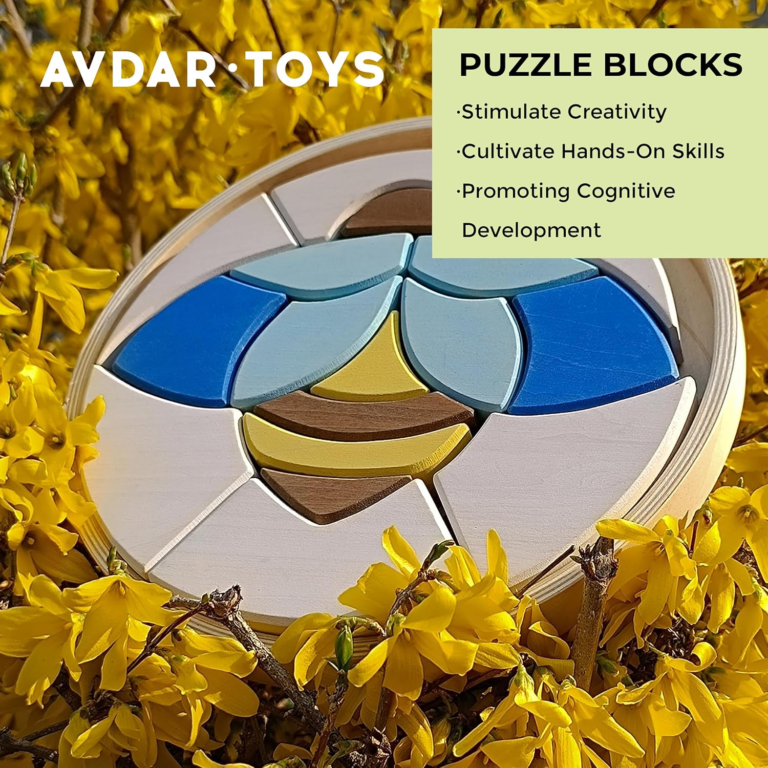 Wooden Puzzles for Toddlers,The Bee Puzzle Block Set with Storage Tray, Wooden Stacking Building Block for Kids Ages 3-5