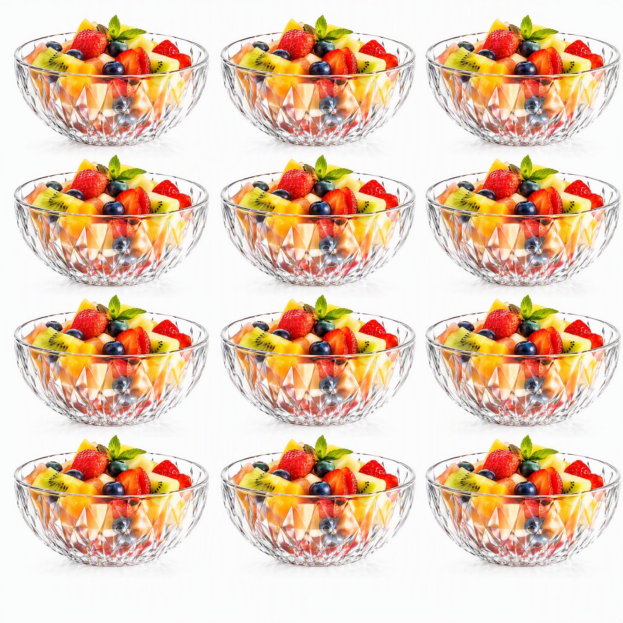 Jucoan 12 sztuk mini szklanych misek o pojemności 300 ml, 11 cm, szklane miski do przygotowywania sałatek do owoców, płatków śniadaniowych, cukierków, jogurtów, 12 szt