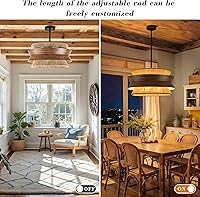 Vista 5 de Lámpara de araña de ratán tejida a mano de 19.7 pulgadas para comedor, 4 luces, estilo bohemio, estilo granja, ajustable, para cocina, isla, sala