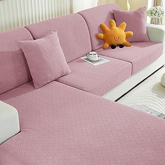 YEMYHOM Stretch Individual Cushion Covers Large Sofa Seat Cushion Slipcovers Soft Couch Cover Replacement Diamond Pattern Furniture Protector with Elastic Bottom (3 Pcs XL Cushion Covers, Dusty Pink)
