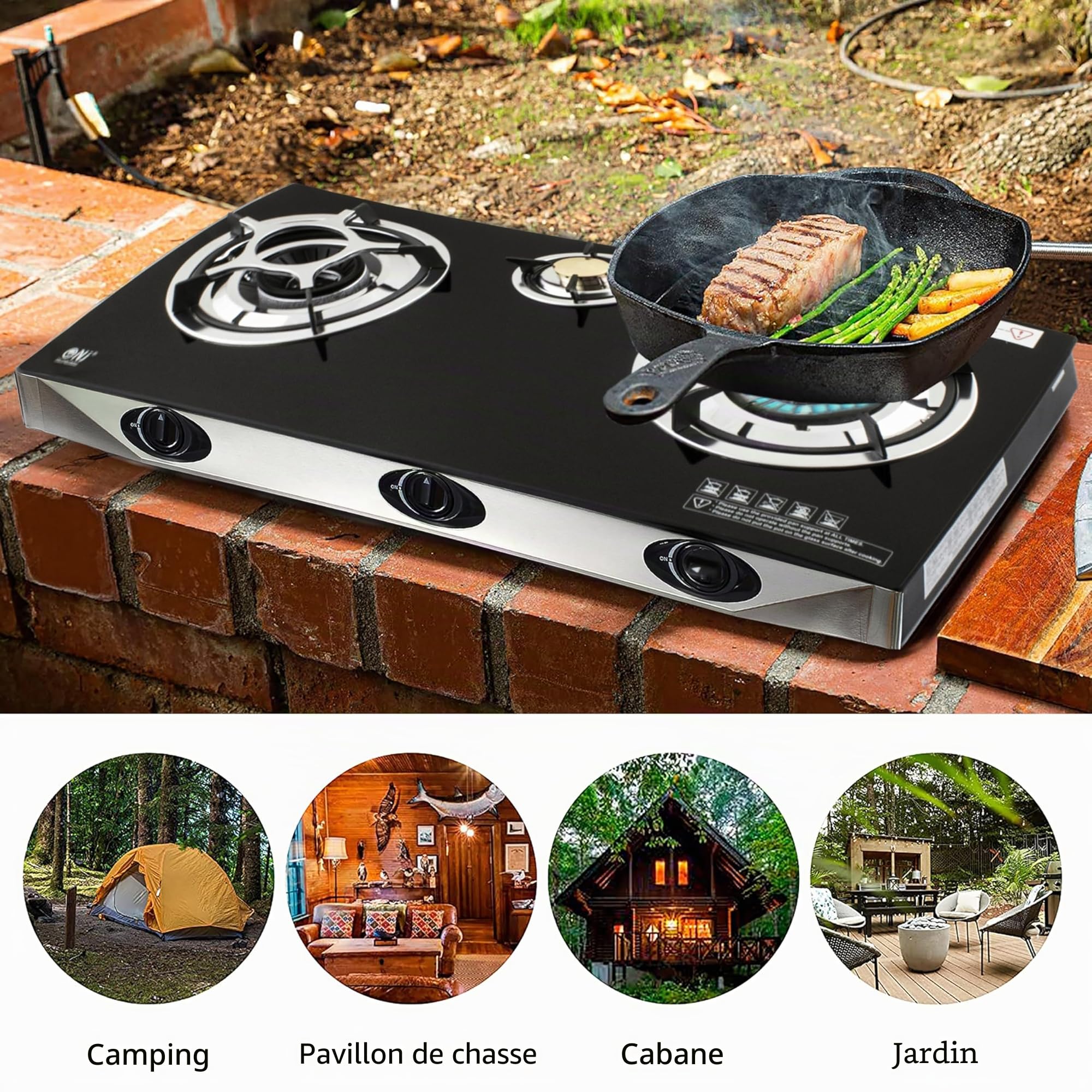 NJ NGB-S3 Réchaud a Gaz Intérieur - 3 Feux Plaque de Cuisson Portable