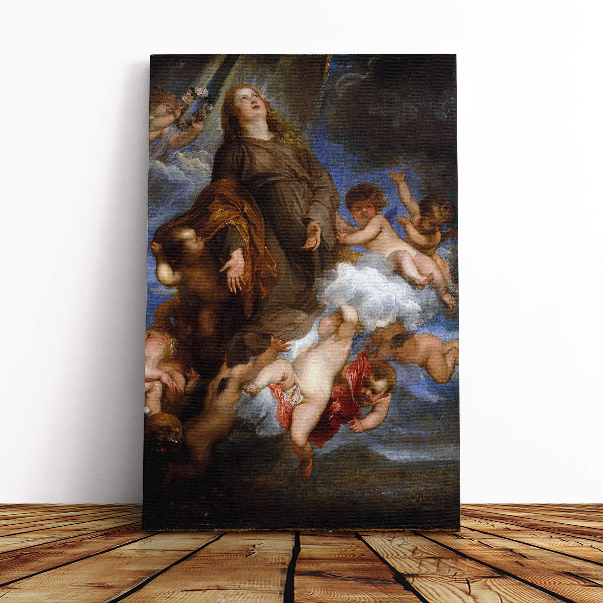 Anthony Van Dyck Saint Rosalie in Glory Vol.2 Canvas Print | Gallery Wrapped 30mm Frame Wall Art | 24x16 inches | Ready to Hang | Modern Religious Picture | Living Room Bedroom Lounge Office
