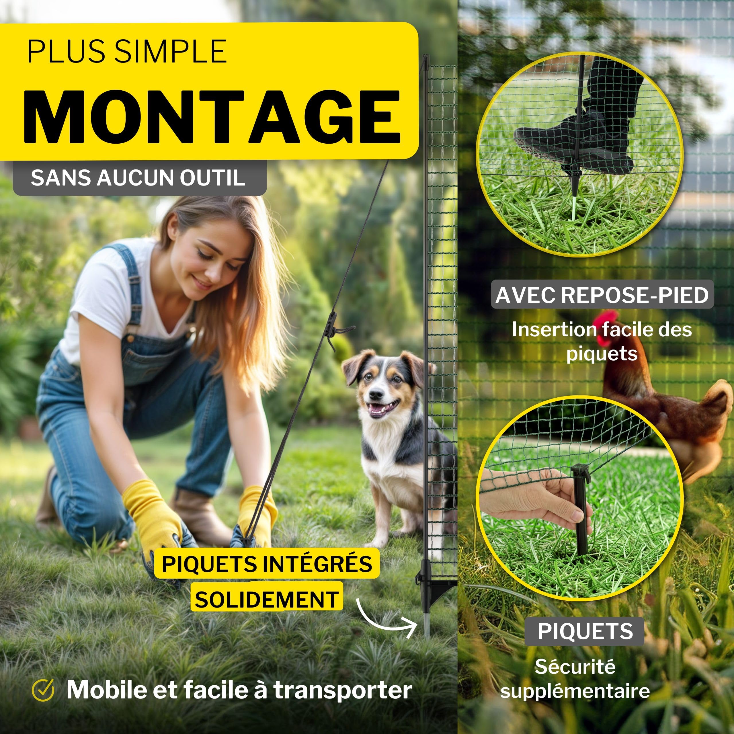 horizont Fix clôture de Jardin à Mailles serrées 15 m x 110 cm avec 9 piquets, pour Chien, extérieur Amovible, Camping, Potager et Poules