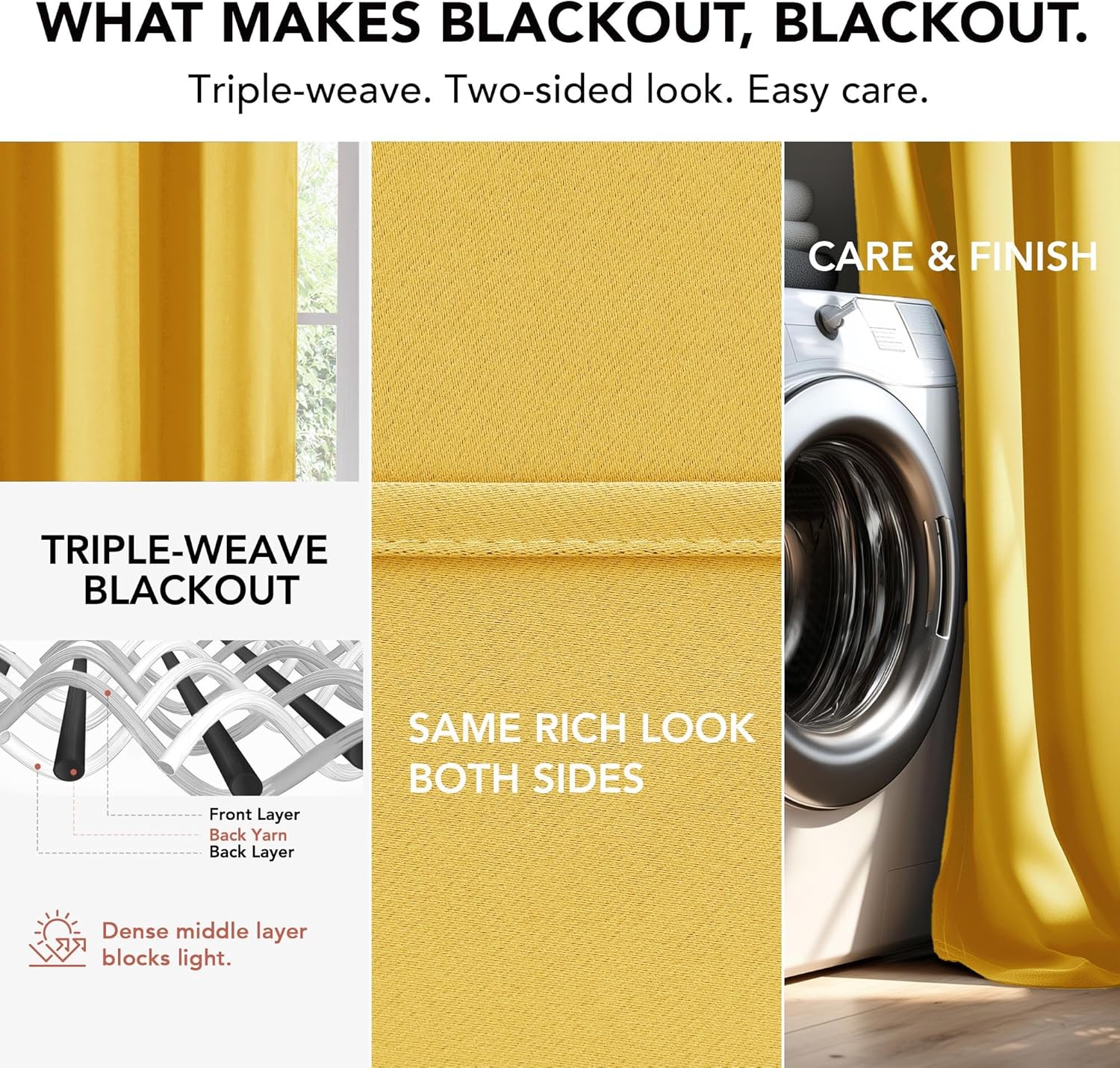 Deconovo Blackout Curtains for Bedroom–Set of 2 52W x 96L Inch Thermal Insulated & Noise Reducing Panels–Home Window Room Darkening Sustainable Grommet Drapes for Living Room Nursery, Mellow Yellow