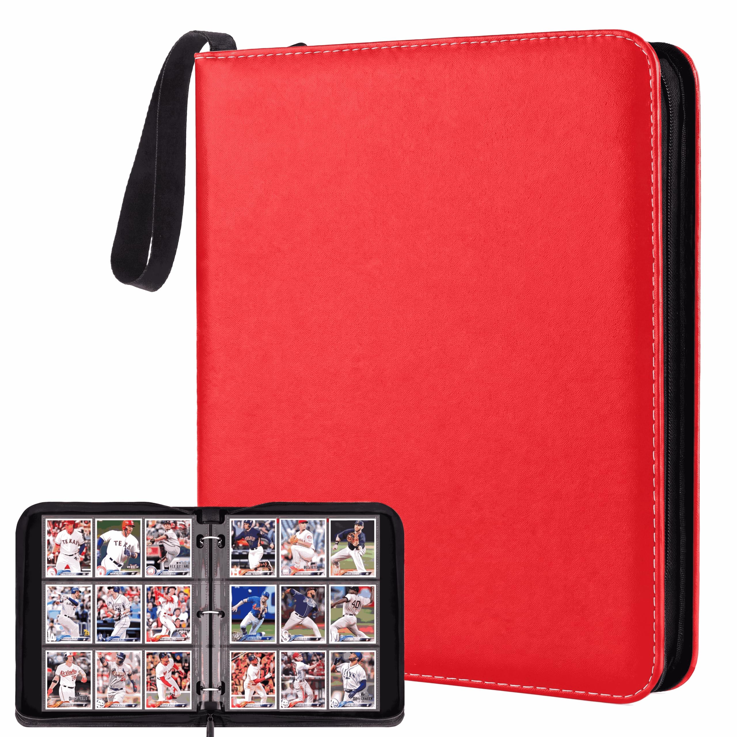 BOSONER Trading Card Binder 9 Pocket: 900 Pockets Collectible Trading Card Album - Sports Card Book Card Folder Card Holder with Zipper for Collectible Games Sports TCG (Red)