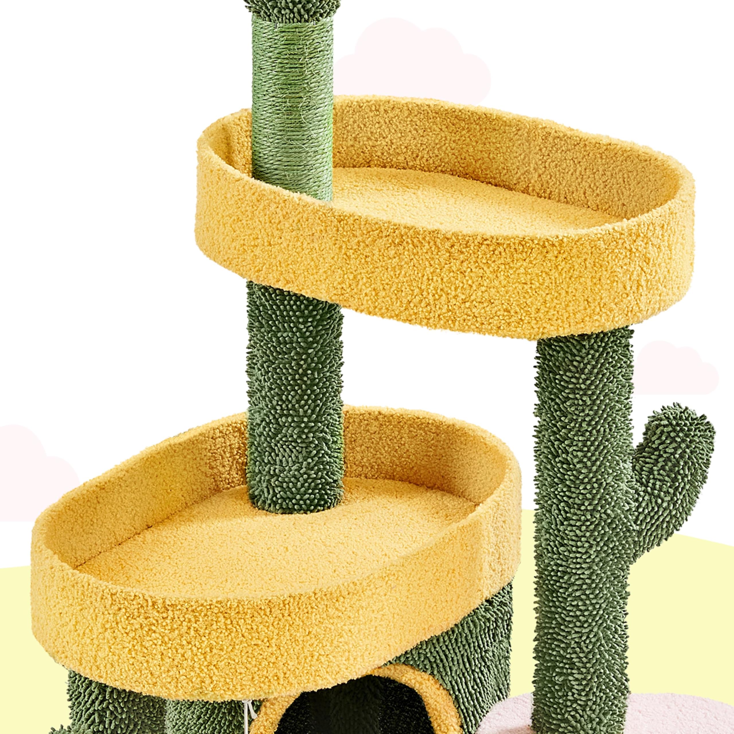 Abician Arbre à Chat Cactus en Tissu Moppy Tour pour Chat Cachette Perchoirs Poteaux avec Griffoirs en Sisal Jouets 123 cm
