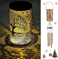 Vista 1 de Campanillas de viento solares de 36 pulgadas, luces colgantes para exteriores, linterna LED desmontable, campanillas de viento de metal