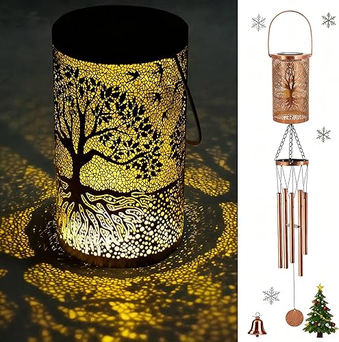 Campanillas de viento solares de 36 pulgadas, luces colgantes para exteriores, linterna LED desmontable, campanillas de viento de metal para