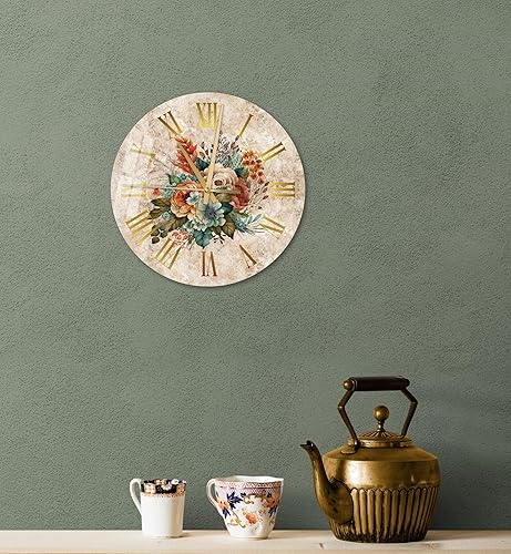 Miniatura 2 de Reloj de pared de vidrio templado, diseño floral de 14 pulgadas, estilo floral, arte de pared para sala de estar, reloj de pared silencioso sin
