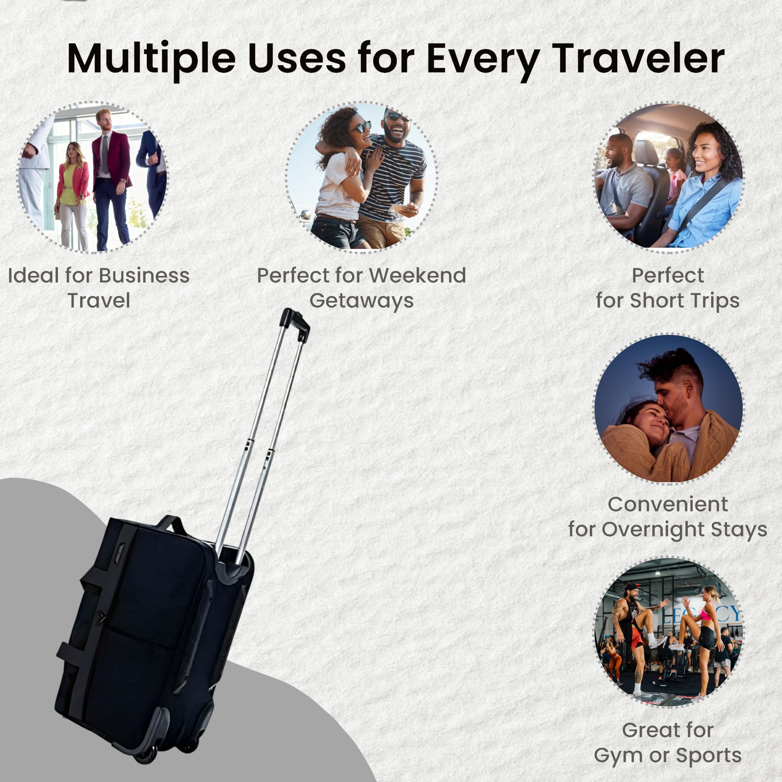 Bolsa de viaje plegable de 20 a 40 pulgadas con ruedas, ligera, 600D, maleta de mano para negocios y vacaciones, equipaje duradero, Black, 40 Inch, Maleta