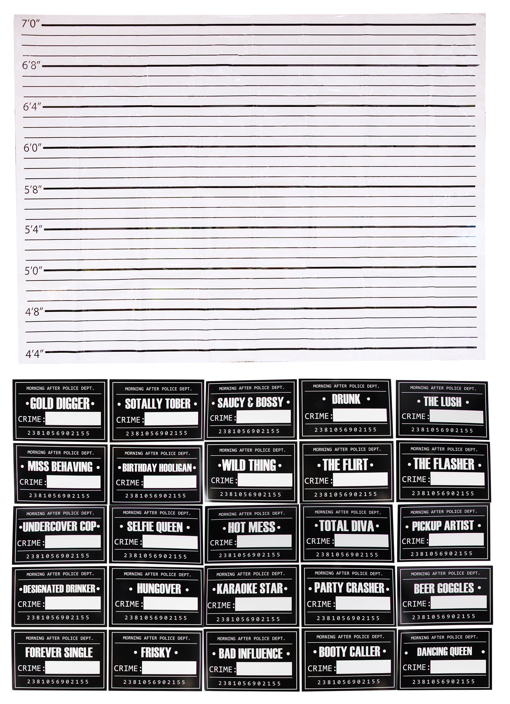 Buy Mugshot Signs 25 PhotoBooth Props with Height Chart Backdrop