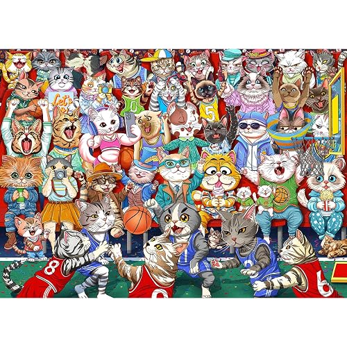 Puzzles for Adults 1000 Pieces, Cat Basketball Fun Jigsaw Puzzles | Impossible Challenging, Glare-Free, Color Poster, Letters on Back, Perfect Fit No Dust , Premium Gift, Home Wall Decoration