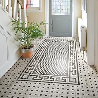 Gotham 1" Greek T Border Unglazed Black and White Porcelain Floor and Wall Tile Sample
