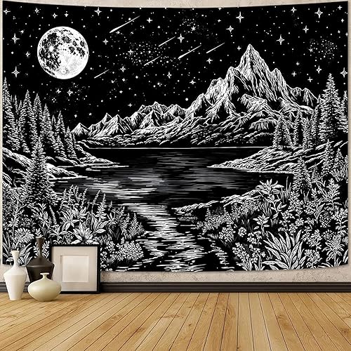 Miniatura 15 de Zussun - Tapiz de montaña con luz negra, tapices de noche estrellada para dormitorio, tapiz de pared estético con luna y estrellas que brillan