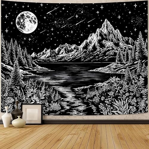 Zussun Black and White Mountain Forest Tapestry for Bedroom Aesthetic