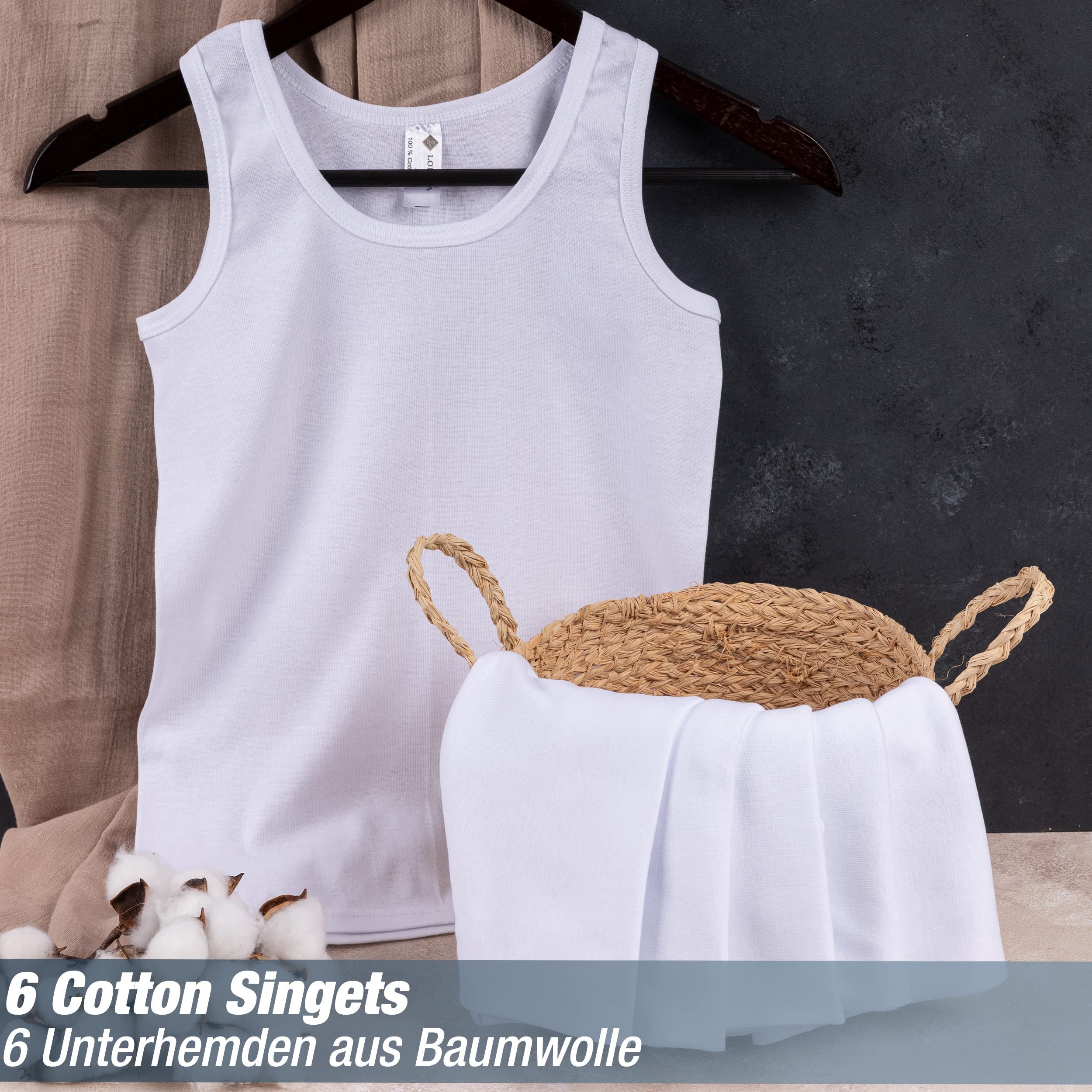 LOREZA ® 6 sztuk podkoszulek chłopięcych, 100% bawełna, tank top