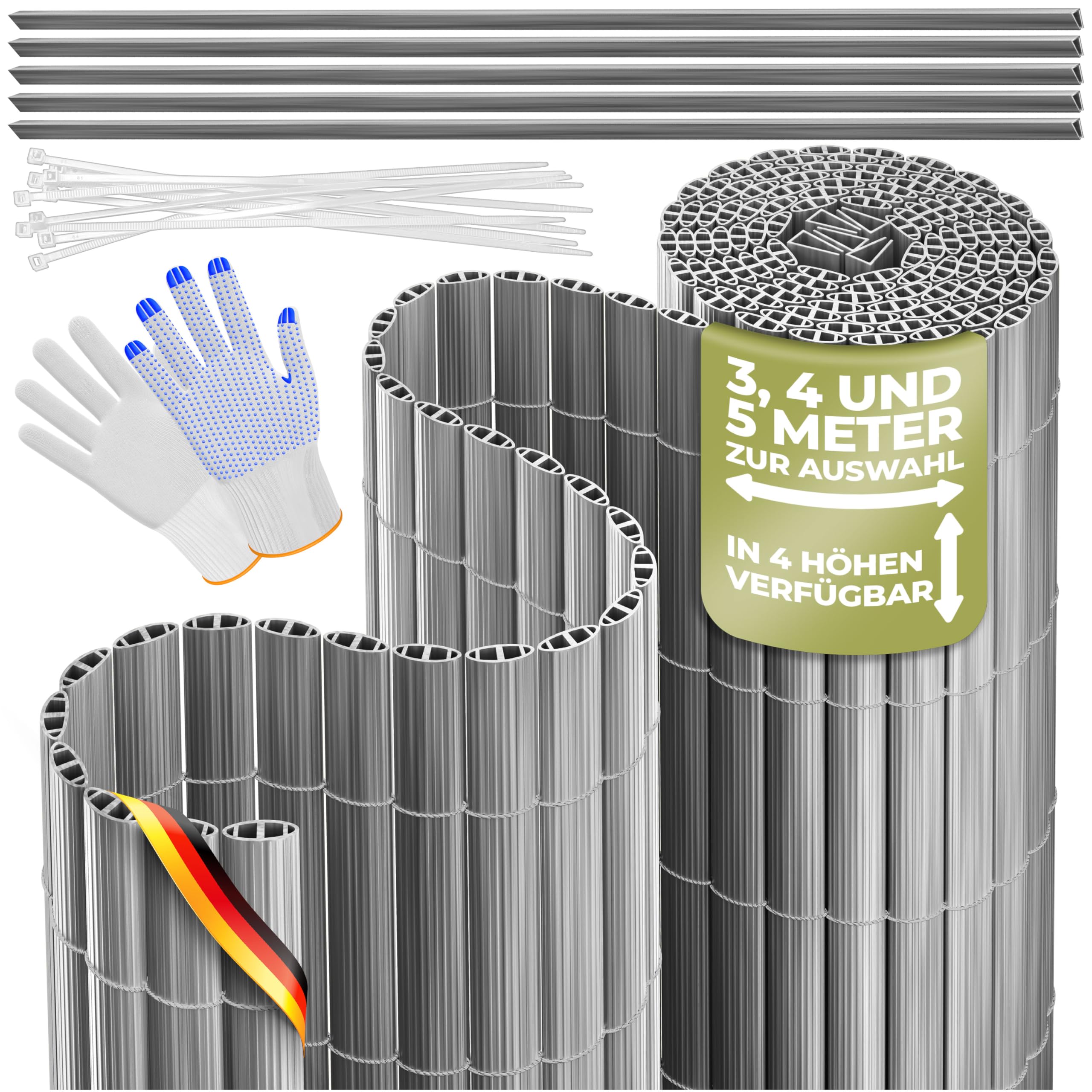 KESSER® PVC Sichtschutzmatte Sichtschutzzaun 160x300cm Balkonverkleidung Windschutz verstärkte Lamellen für Garten Balkon & Terrasse Balkonumrandung inkl Kabelbindern, Abdeckung & Handschuhe Hellgrau