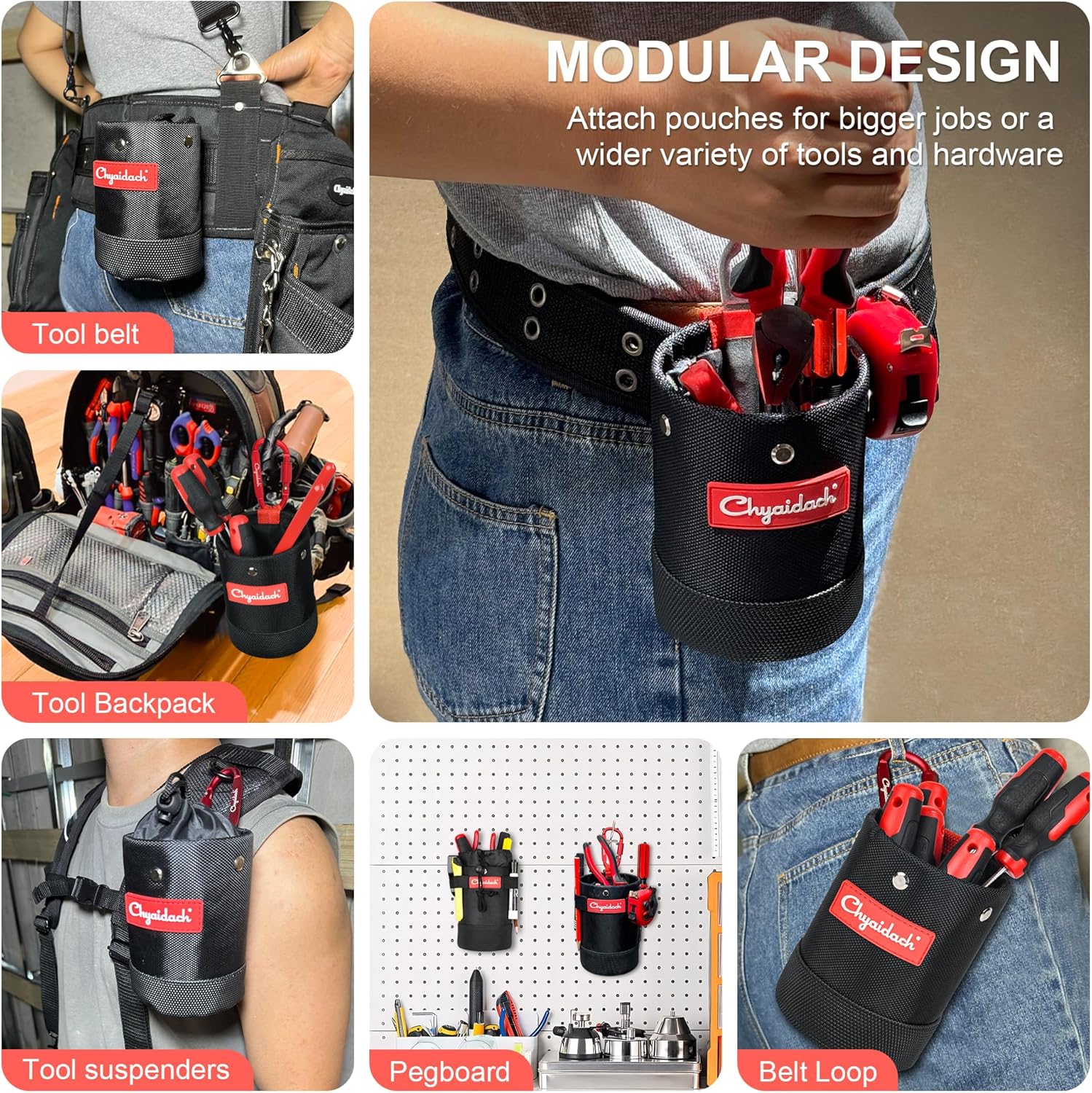 Small Tool Pouch with Steel Lining & Carabiner | Belt Loop Tool Pouches for Nails, Screws | Fits All Belts, Backpack & Bag | Ideal for Carpenter, Electrician, Contractor - Image 3