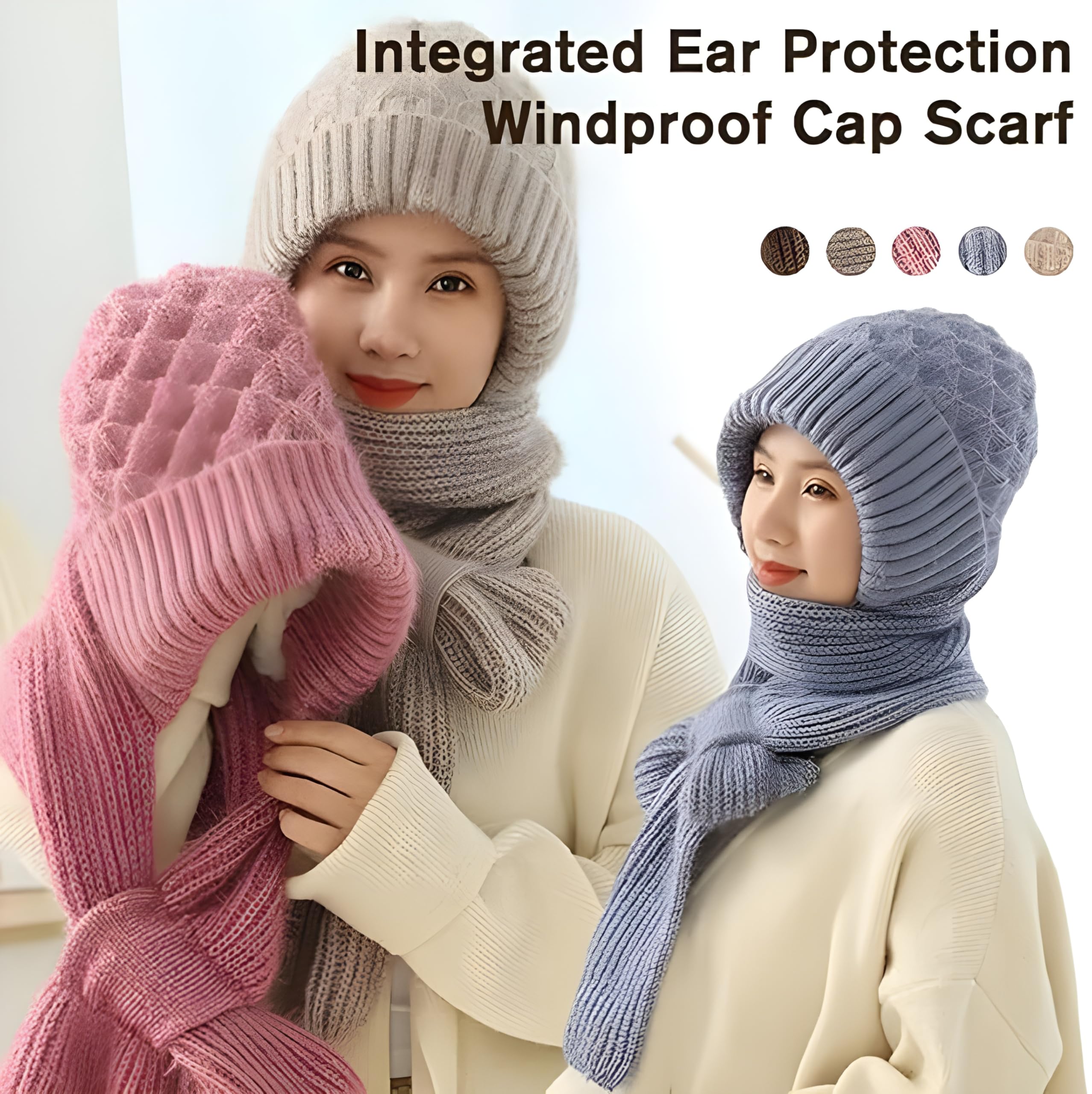 MASTANO Winter Cap for Women Woolen Cap with Muffler for Women, 2 in1 Winter Scarf Knitted Woolen Muffler (Cream) 4