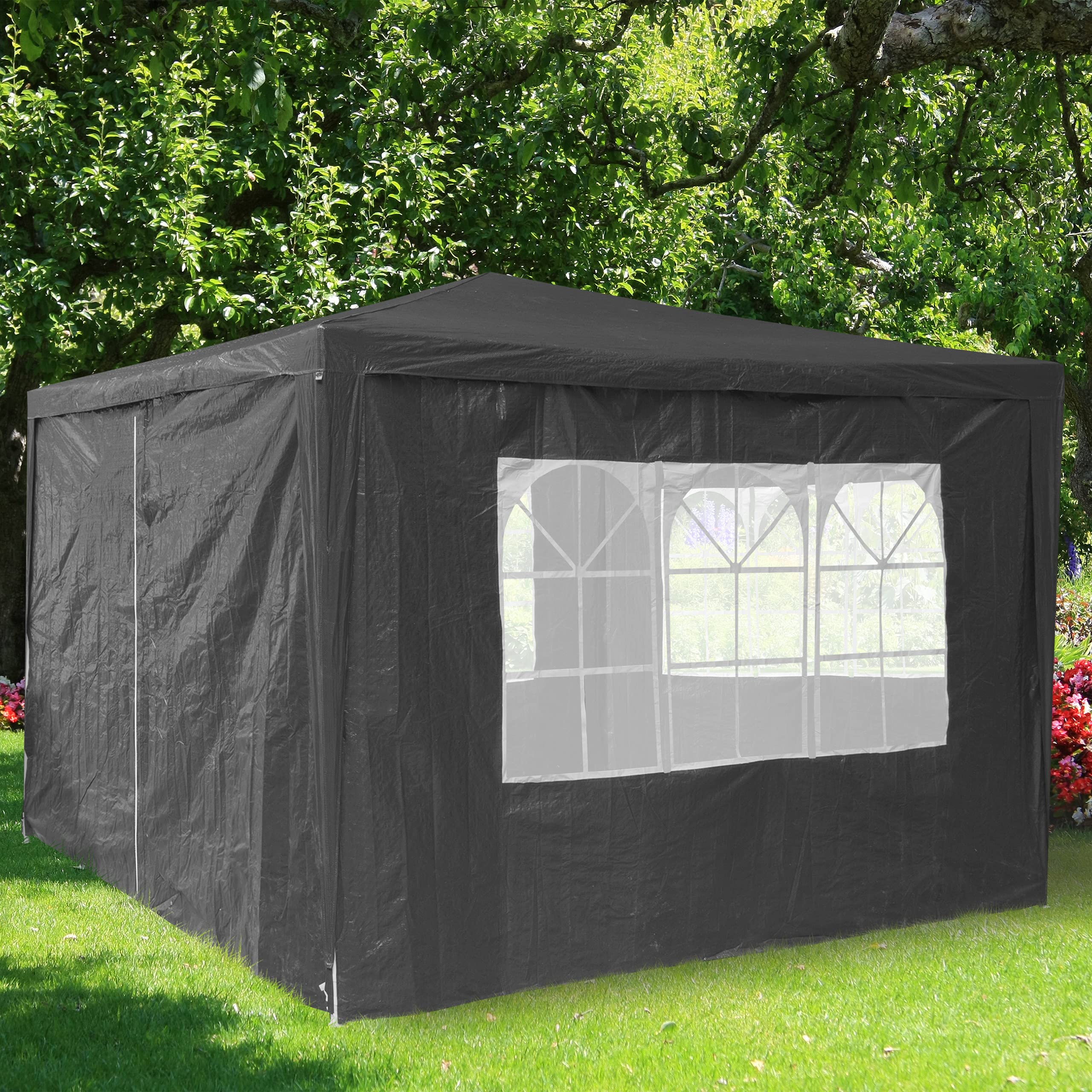 Relaxdays Tende per Gazebo Laterali, Set da 4, Telo Impermeabile in PVC, Pareti 3x2 m, 3 con Finestre, Parasole, Grigio