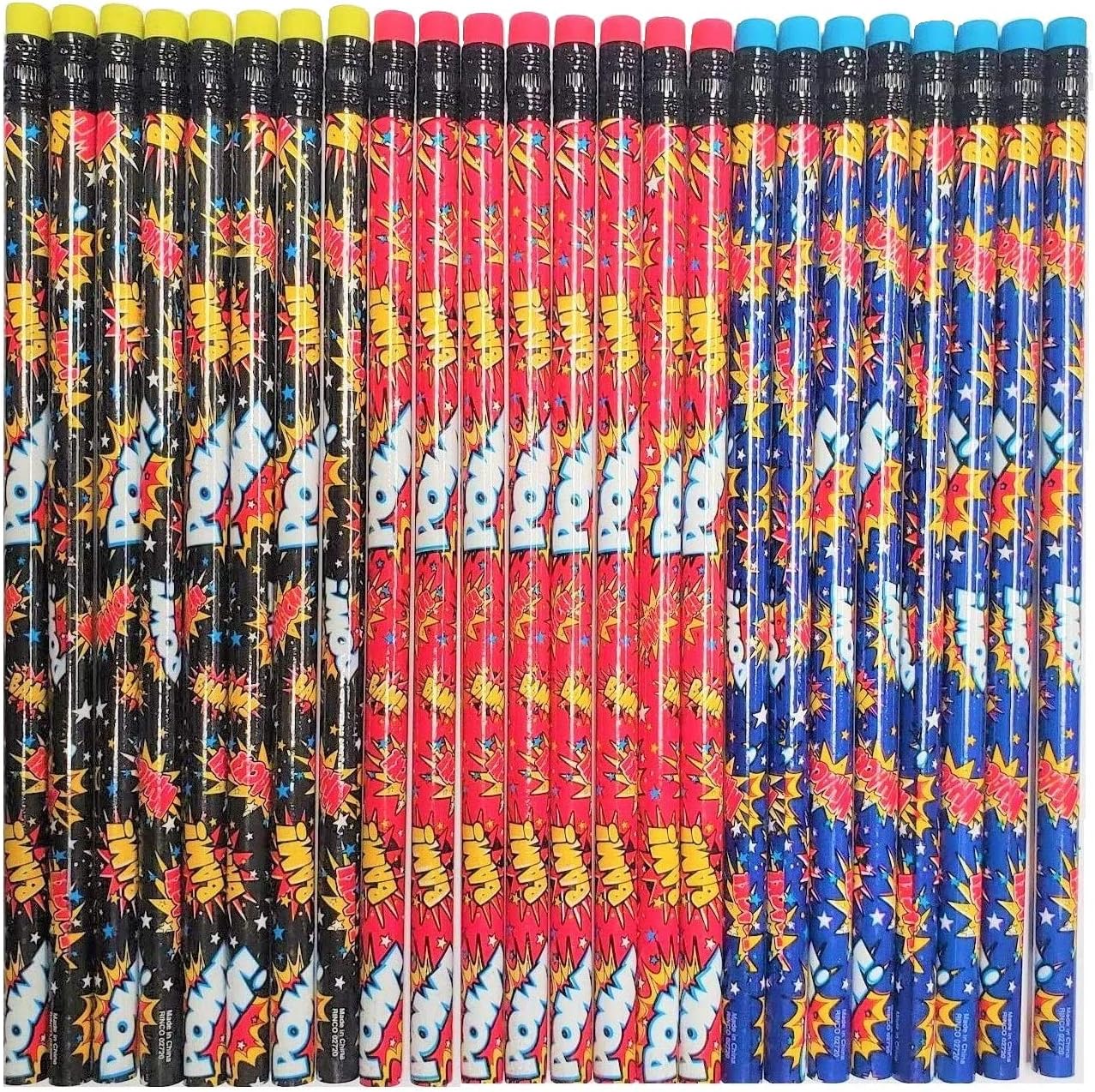 Zugar Land Assorted Superhero Pencils (Pack of 24) Super Hero 7.5 inches (3 Pack - 72 Pencils)