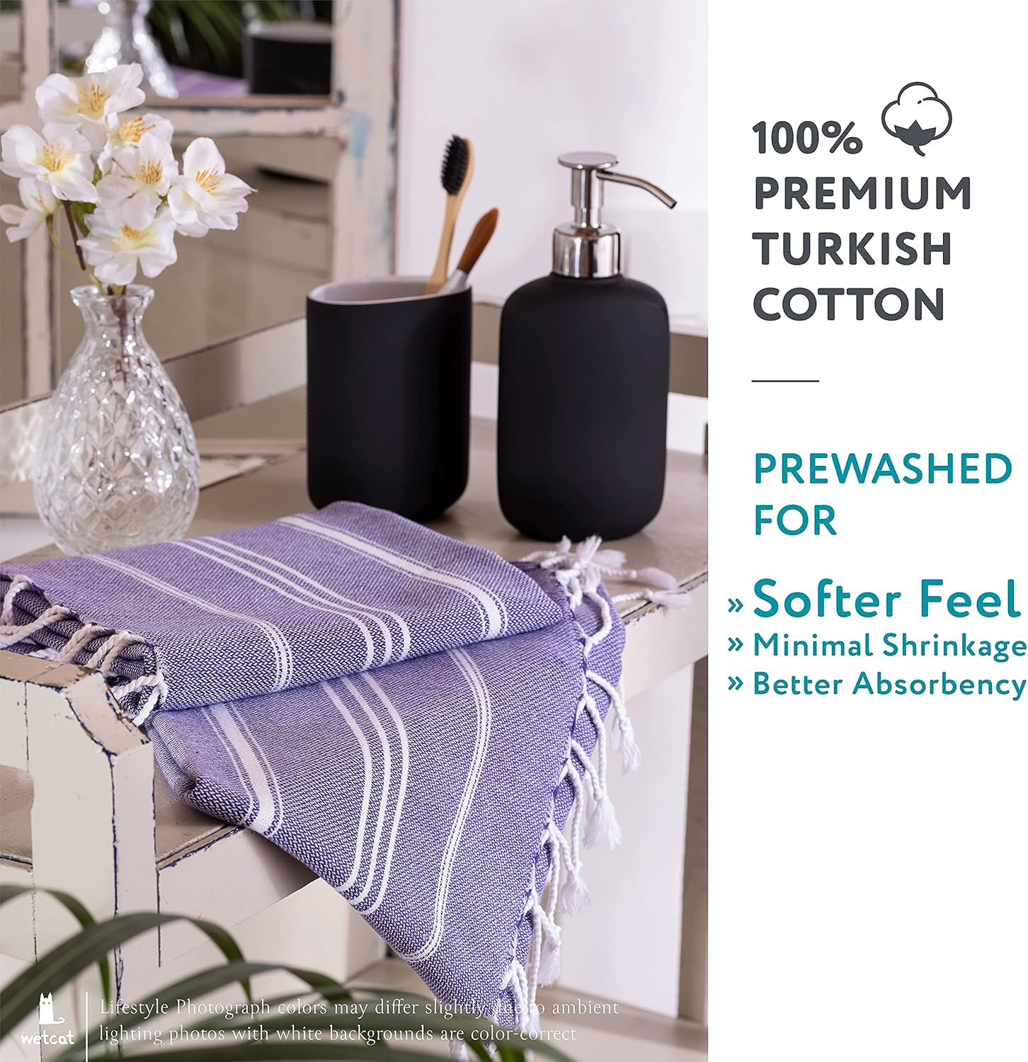 WETCAT Bundle: Turkish Hand Towels & Turkish Bath Towel - 100% Turkish Cotton, Prewashed for Soft Feel - Dark Purple Kitchen Accessories and Decor & Dark Purple Bath Towels