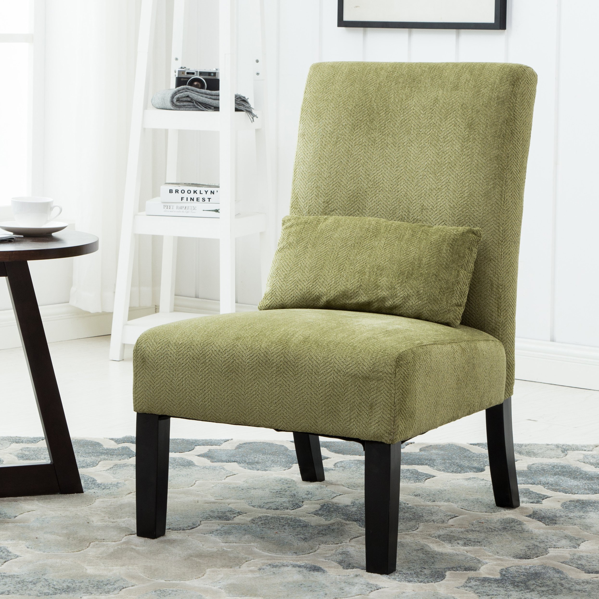Roundhill Furniture Pisano Spring Green Fabric Armless Contemporary Accent Chair with Kidney Pillow