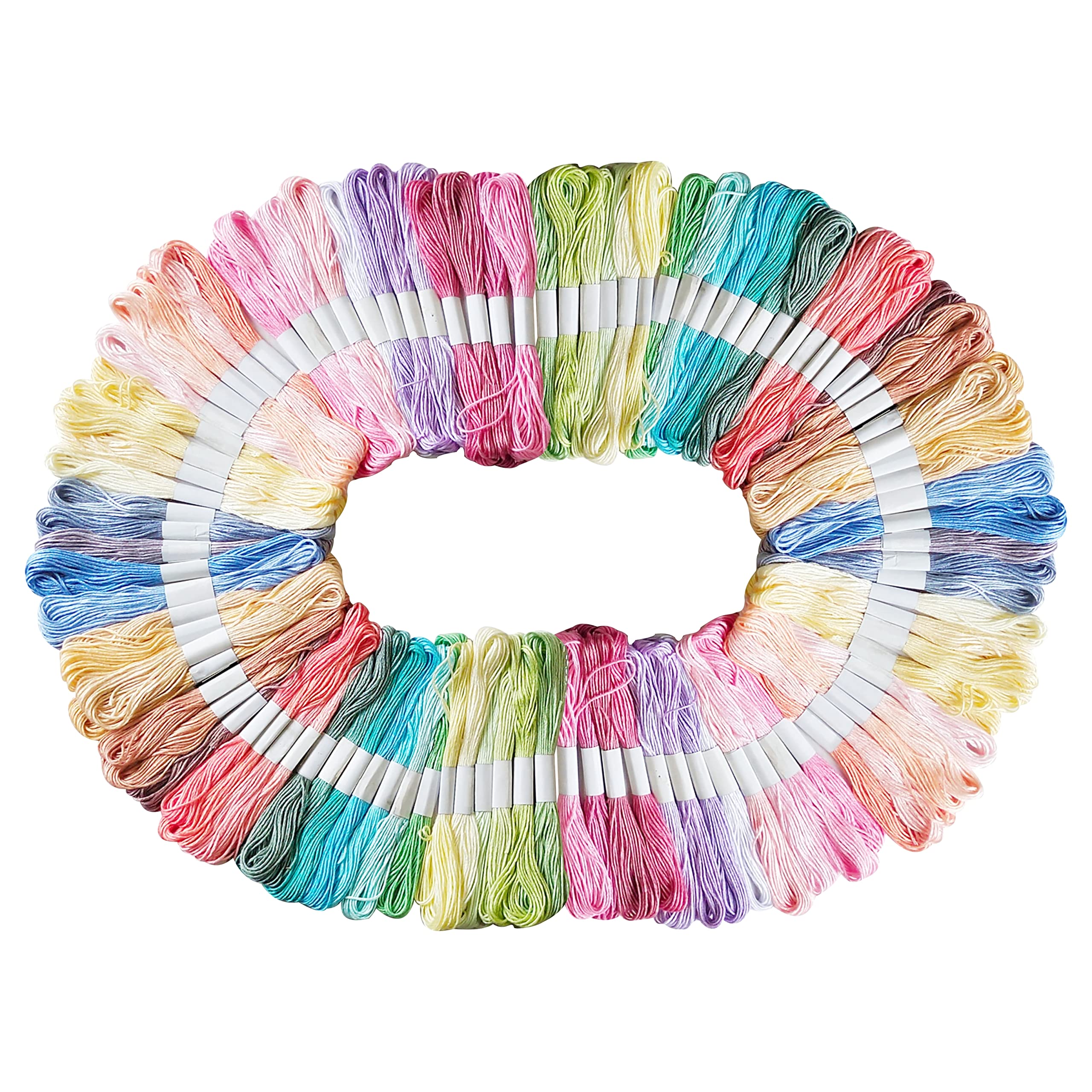 Pack of 100 Cotton Embroidery Thread Skeins Floss for Hand Embroidery, Friendship Bracelets, Art and Crafts and Other Decorative Purpose 7.5 Mtr 6 Ply (Light Shade)